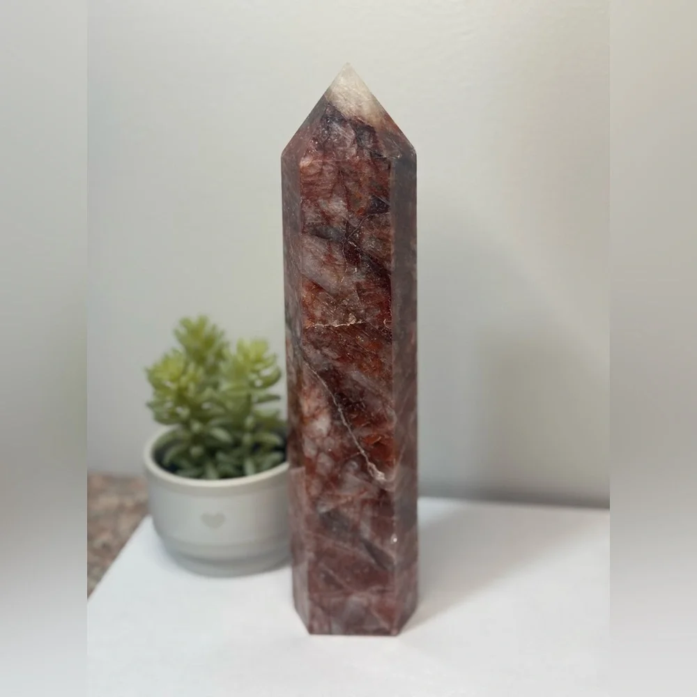 Huge Beautiful Fire Quartz Crystal Tower